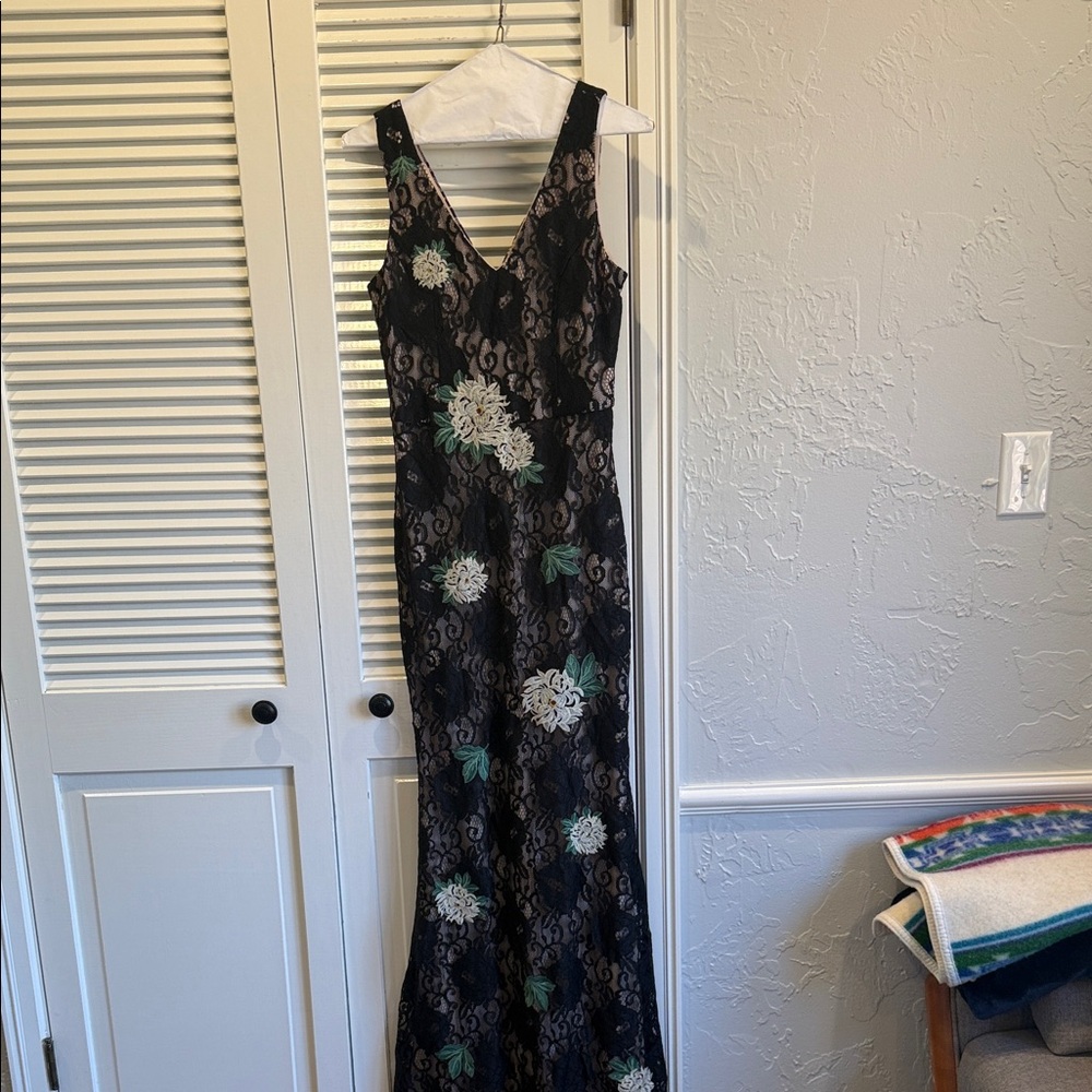 Mystic Black and Green Floral Maxi Dress